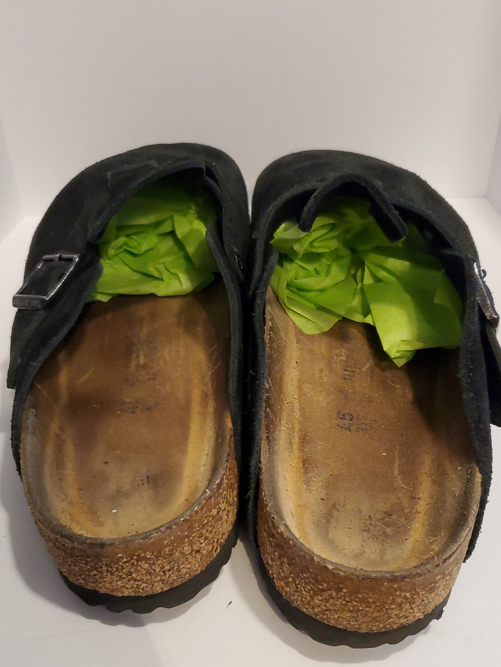 Birkenstock Boston Suede Leather Mules Shoes Clogs In Black Size 12 - Picture 4 of 14